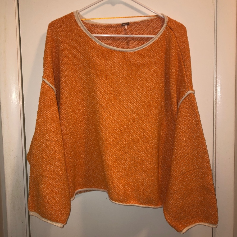 Free People orange dolman sweater with white trim